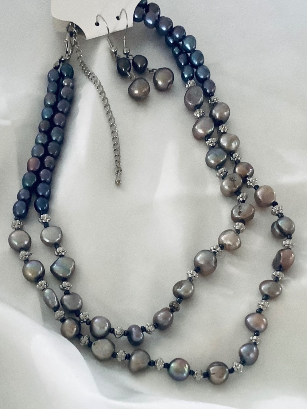 Elegant Black Baroque Pearl Necklace and Earring Set
